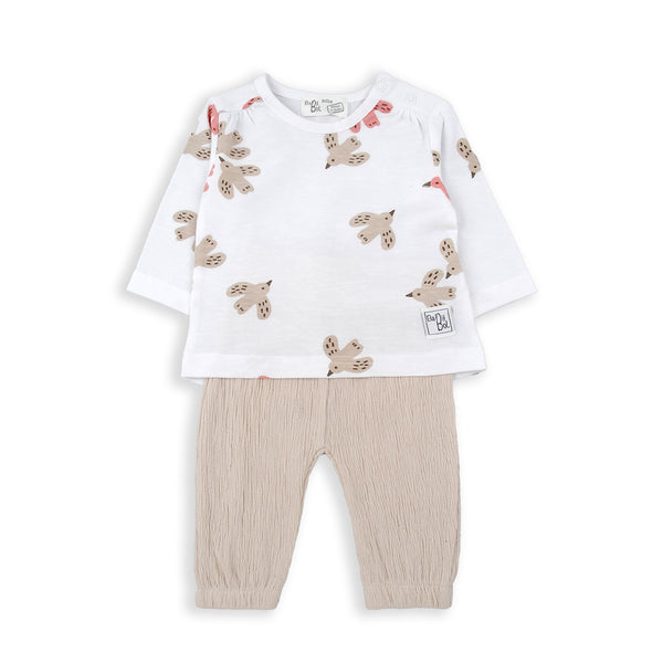 Babybol 2 Piece Outfit White/Cream Birds